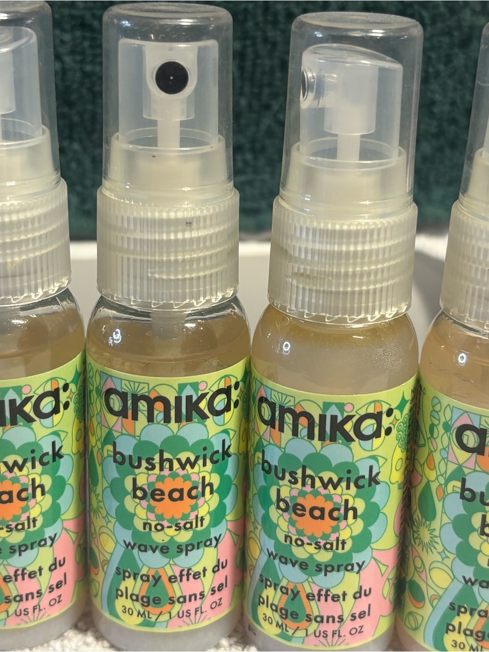 amika Bushwick Beach No-Salt Wave Spray — Green and Yellow Bottle